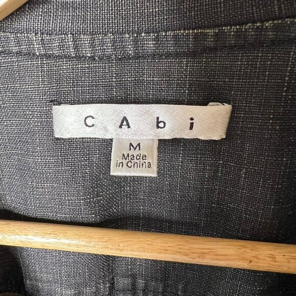 Cabi Jacket Womens Size Medium Black Faded Waxed 100% Linen Cropped Ruffle - Picture 2 of 16